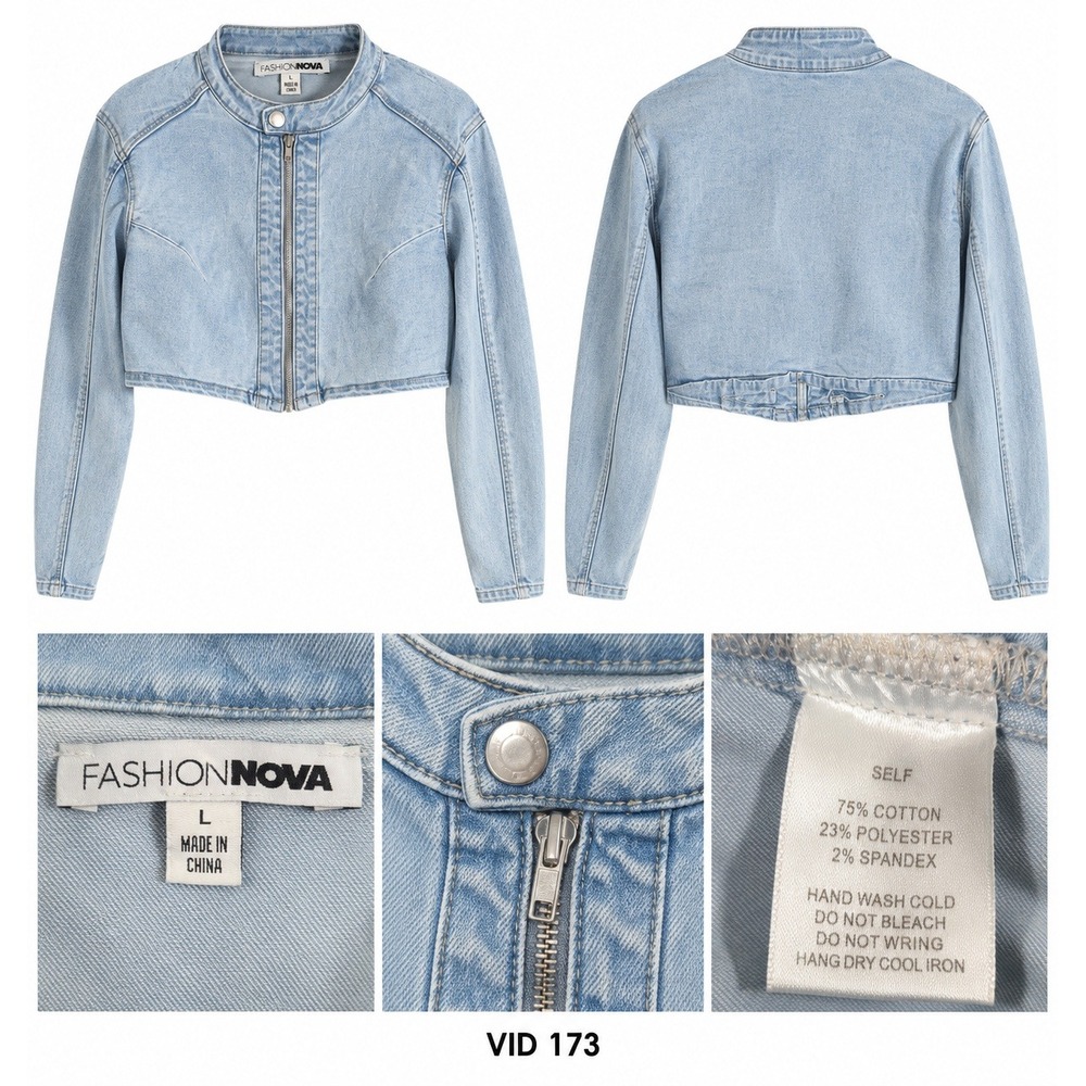 Fashion Nova Cropped Denim Jacket, Size L